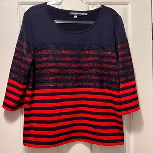 Navy and Red Striped Women's Top